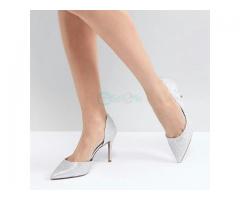Silver glittered Cut-Out Court Shoe